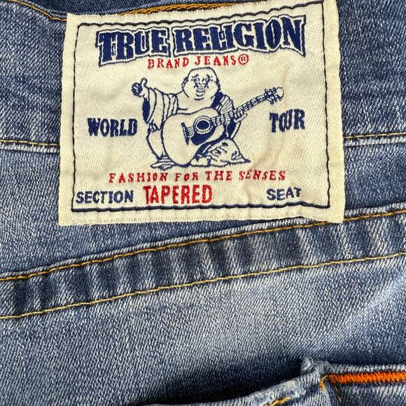 True Religion Jeans Women's 31 (12) Blue Tapered Leg Stained High Rise Fit - Picture 5 of 16